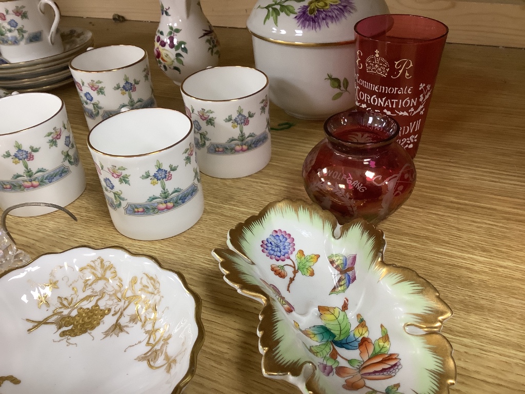 A Worcester porcelain candle extinguisher and a Mayfield pattern coffee set